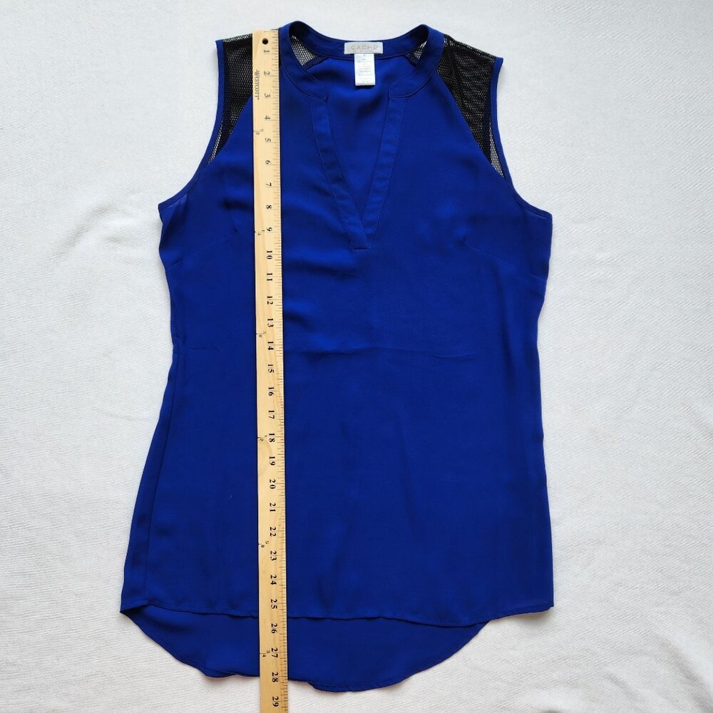Cache Top Blouse Sleeveless Royal Blue Black Mesh Business Casual Work Edgy XS - Picture 10 of 10